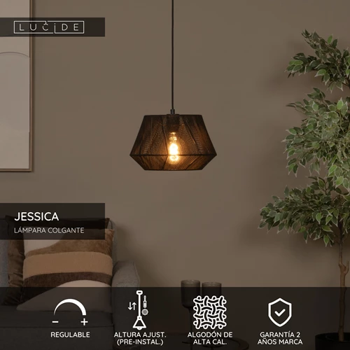 Lucide JESSICA - Lámpara colgante - Ø 30 cm - 1xE27 - Negro - USP